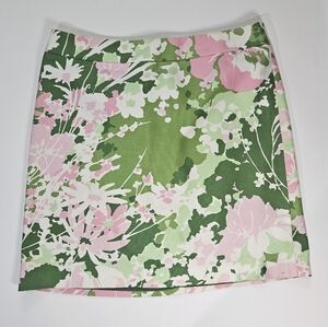 Talbots Skirt Womens Sz 14 Petite‎ Green Pink Tropical Floral Career Event(Flaw)